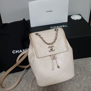 Chanel small cream quilted leather backpack